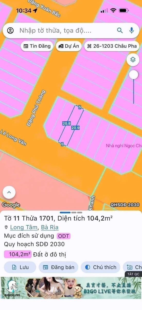 Bán đất mặt tiền Lê Long Vân 104m2, Phường Long Tâm, TP Bà Rịa - Ảnh thu nhỏ 4