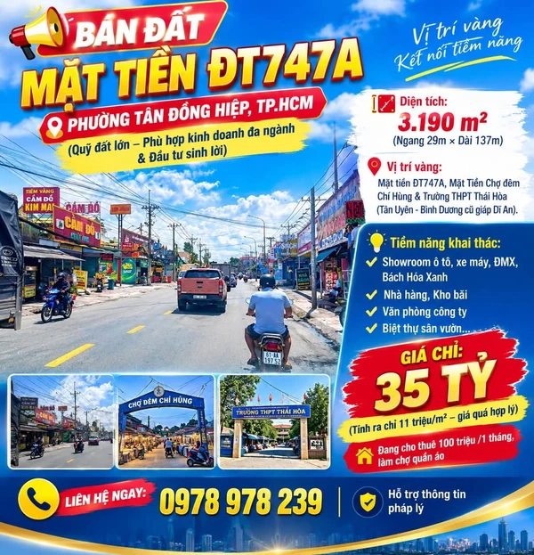 Bán đất mặt tiền ĐT747A 3.190 m² Tân Đông Hiệp Bình Dương