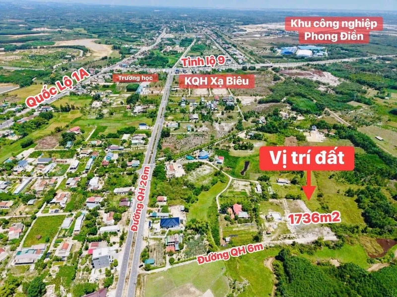 Bán đất hơn 1.700m², ngang 42m, 200m² thổ cư gần KCN Phong Điền, Huế