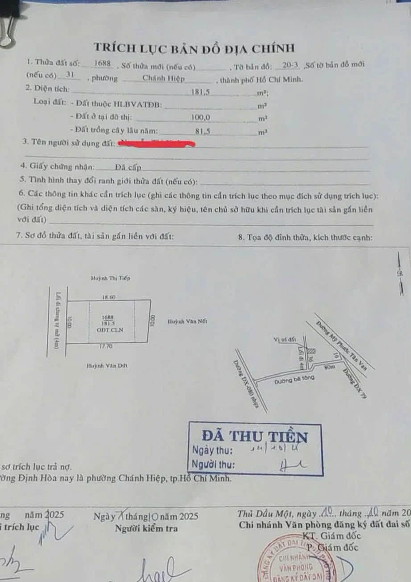 Bán đất Định Hoà Thủ Dầu Một 180m2, 2 tỷ 650 triệu - Ảnh thu nhỏ 5