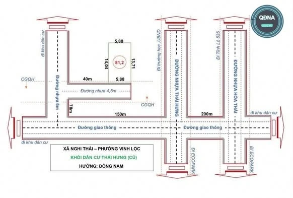 Bán đất thổ cư 81m2, ngang 5.88m ở Nghi Thái, Nghệ An 870 triệu