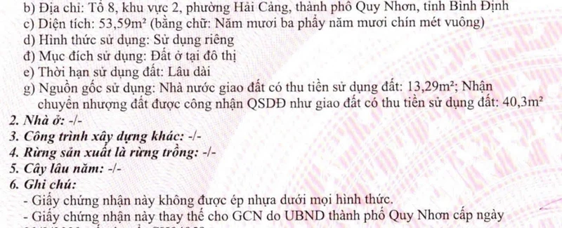 Bán lô đất góc 2 mặt đường Bùi Xuân Phái 54m2 Quy Nhơn