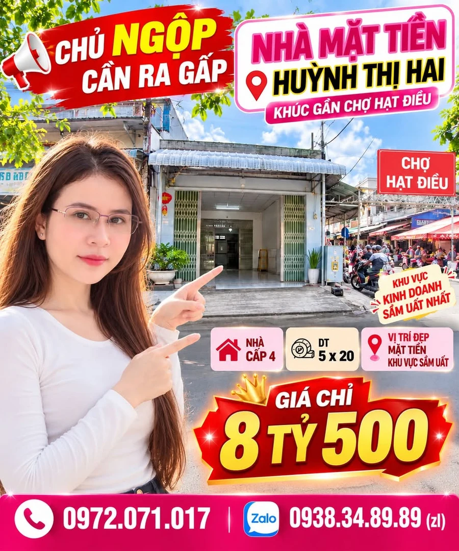 Bán nhà cấp 4 mặt tiền Huỳnh Thị Hai 5x20m, 8,5 tỷ, Tân Chánh Hiệp, Quận 12 - Ảnh 1