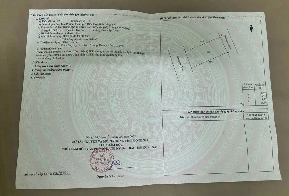 Bán lô đất 195m2 hai mặt tiền Tam Phước, Bình Dương, 1 tỷ 1 - Ảnh 1