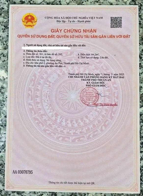 Bán đất mặt tiền An Phú 36, Thuận An, Bình Dương 64m²