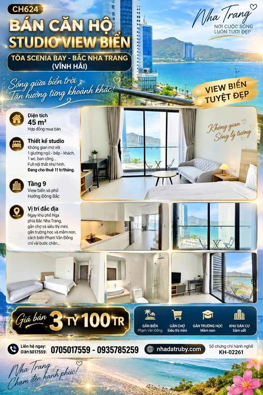 Bán căn hộ studio view biển Scenia Bay 45m2, tầng 9, Vĩnh Hải, Bắc Nha Trang