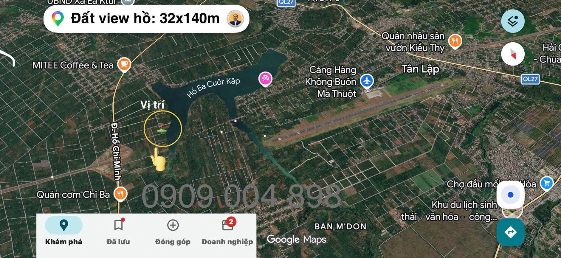 Bán 3.743m² đất view hồ Ea Chu Cáp, Hòa Đông, 5,5 tỷ - Ảnh 1