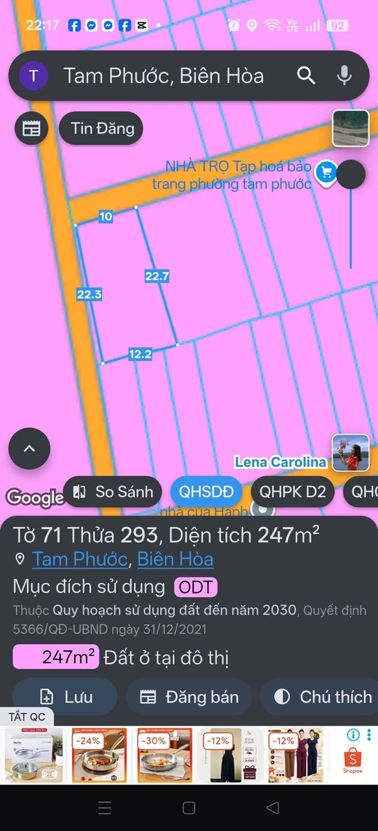 Bán lô đất ngộp 2 mặt tiền Tam Phước 220m² gần Phùng Hưng - Ảnh thu nhỏ 2