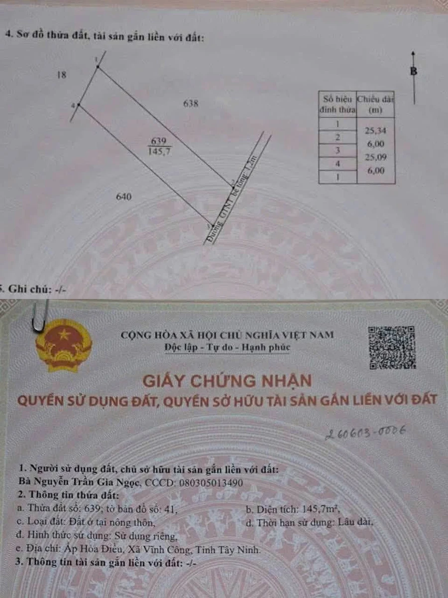 Bán đất nền 1.000m² với 2 sổ, giá 1 tỷ 100 triệu ở Tây Ninh - Ảnh thu nhỏ 4