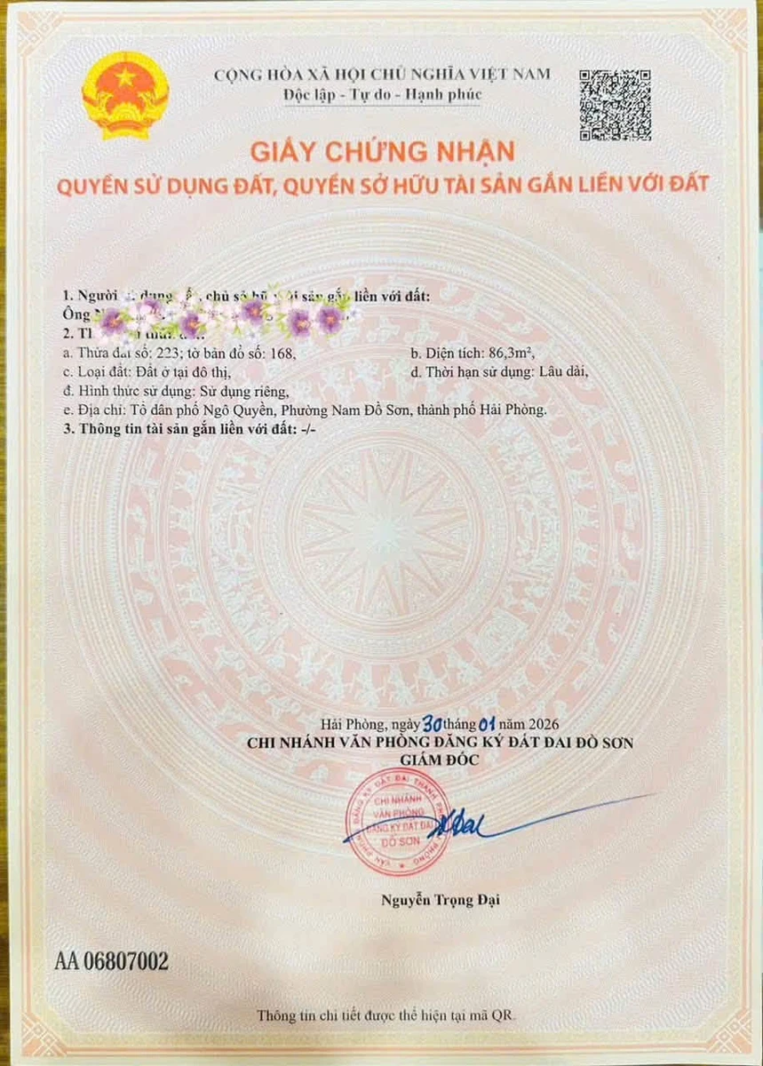 Bán lô đất mặt tiền 86m2 Đức Thắng Nam Đồ Sơn Hải Phòng - Ảnh 1
