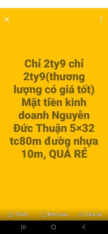 Bán mặt tiền kinh doanh Nguyễn Đức Thuận, 80m2, 2.9 tỷ
