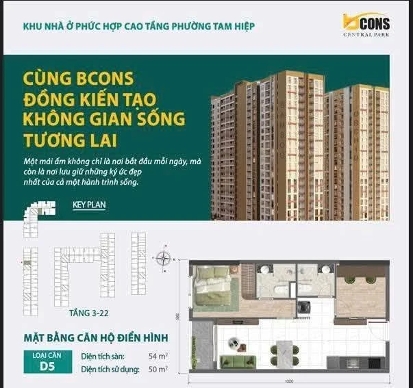 Căn hộ 2PN 54m² view hồ bơi CBD Biên Hòa, giá 2.9 tỷ