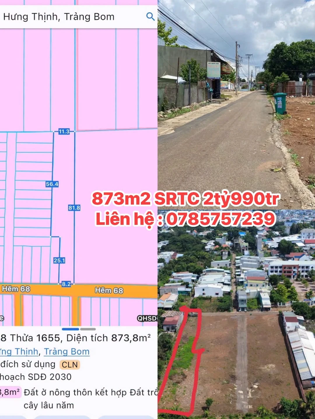 Bán 873m² đất vườn có 100m² thổ cư tại Hưng Thịnh, Đồng Nai, giá 2,99 tỷ - Ảnh 1