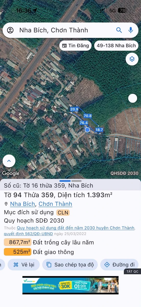 Bán nền đất 1.392m2 mặt tiền đường số 30 Nha Bích giá 900 triệu - Ảnh thu nhỏ 3