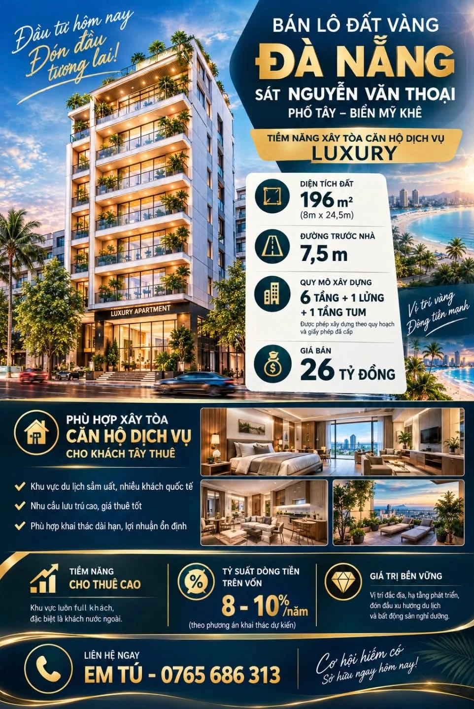 Bán lô đất 196m² sát phố Tây, gần biển Mỹ Khê, Đà Nẵng - 26 tỷ - Ảnh 1