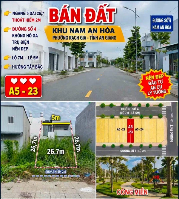 Bán đất nền Rạch Giá 133.5m² Khu TĐC Nam An Hoà 2 tỷ 190 triệu