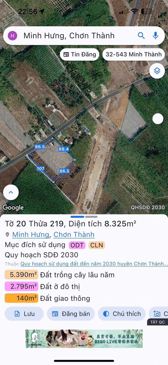 Bán lô đất 550m² mặt tiền Đường Số 10 Minh Hưng, 750 triệu - Ảnh thu nhỏ 3