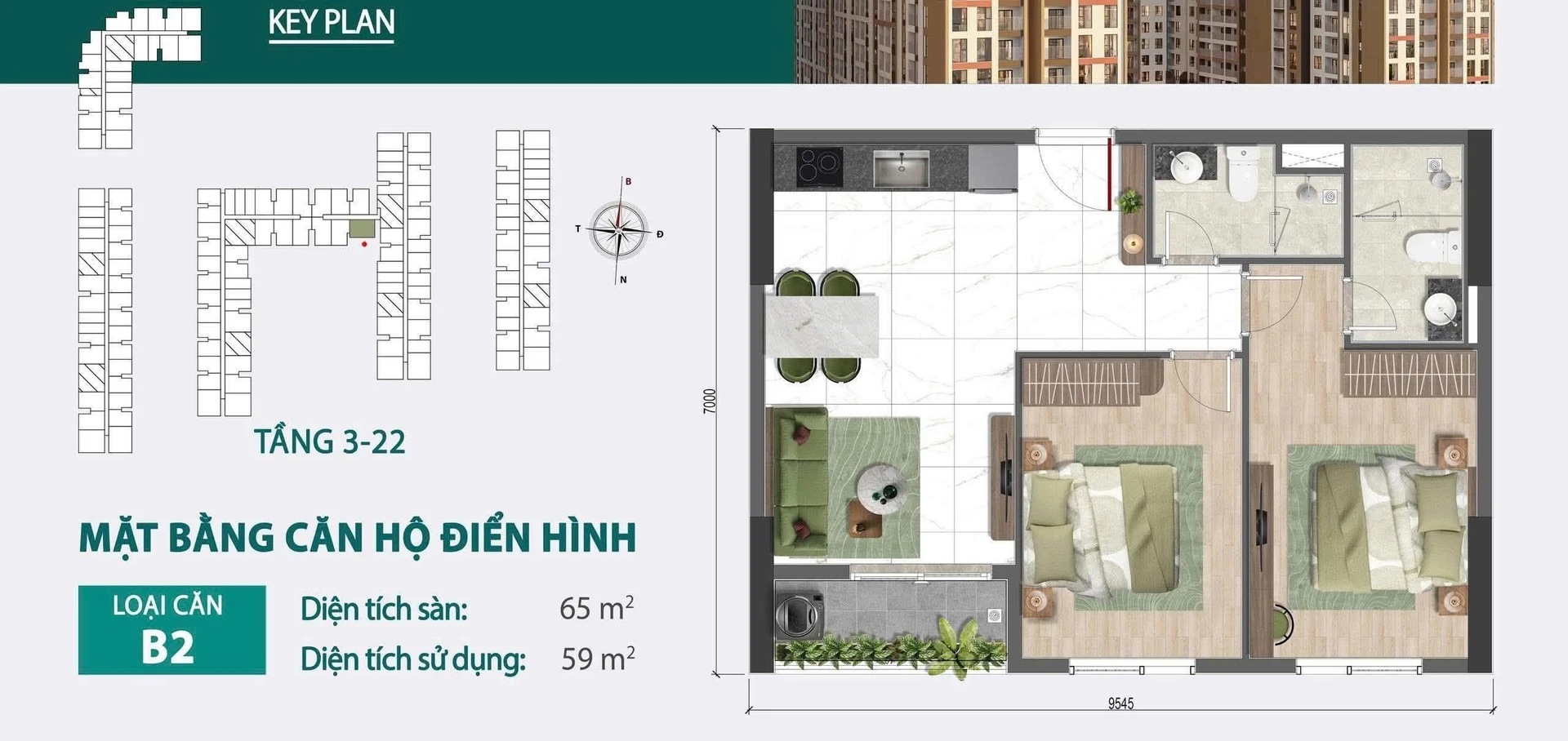 Bán căn hộ 65m² 2PN 2WC Biên Hòa 3,6 tỷ - Ảnh 1