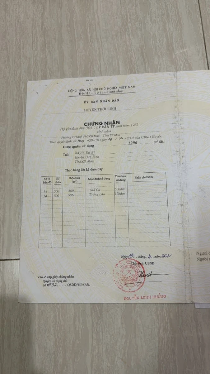 Bán đất Hồ Thị Kỳ 1.296 m2 giá 865 triệu - Ảnh 1