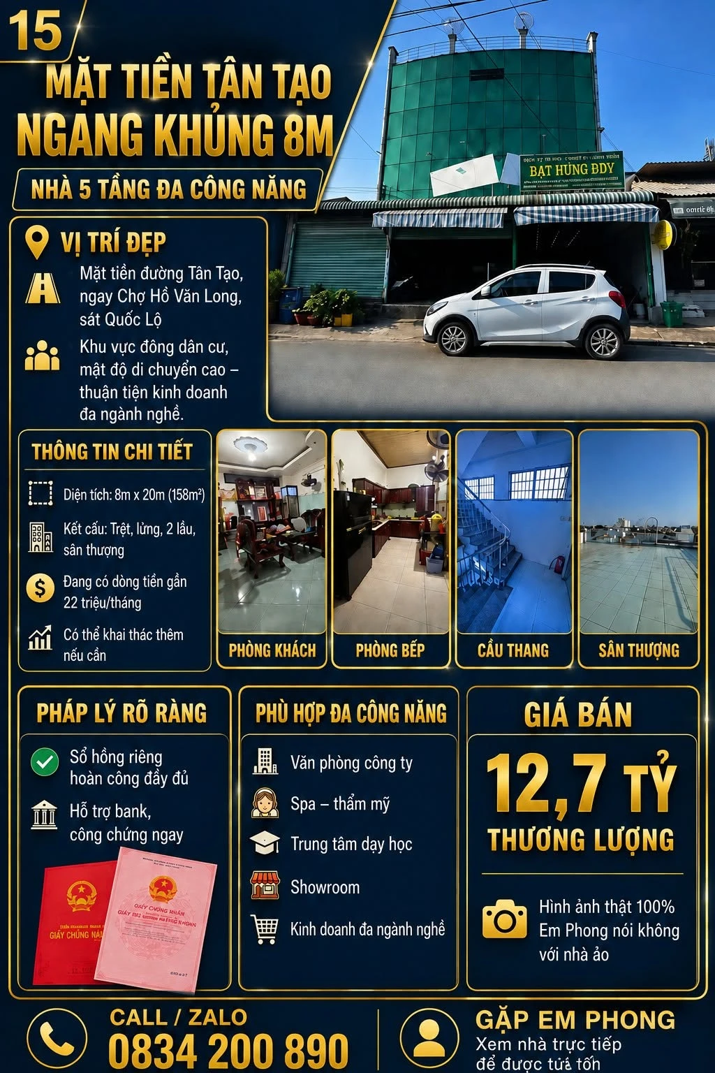 Bán nhà mặt tiền đường Tân Tạo 5 tầng, ngang 8m, 158m², giá 12,7 tỷ, Bình Tân - Ảnh 1