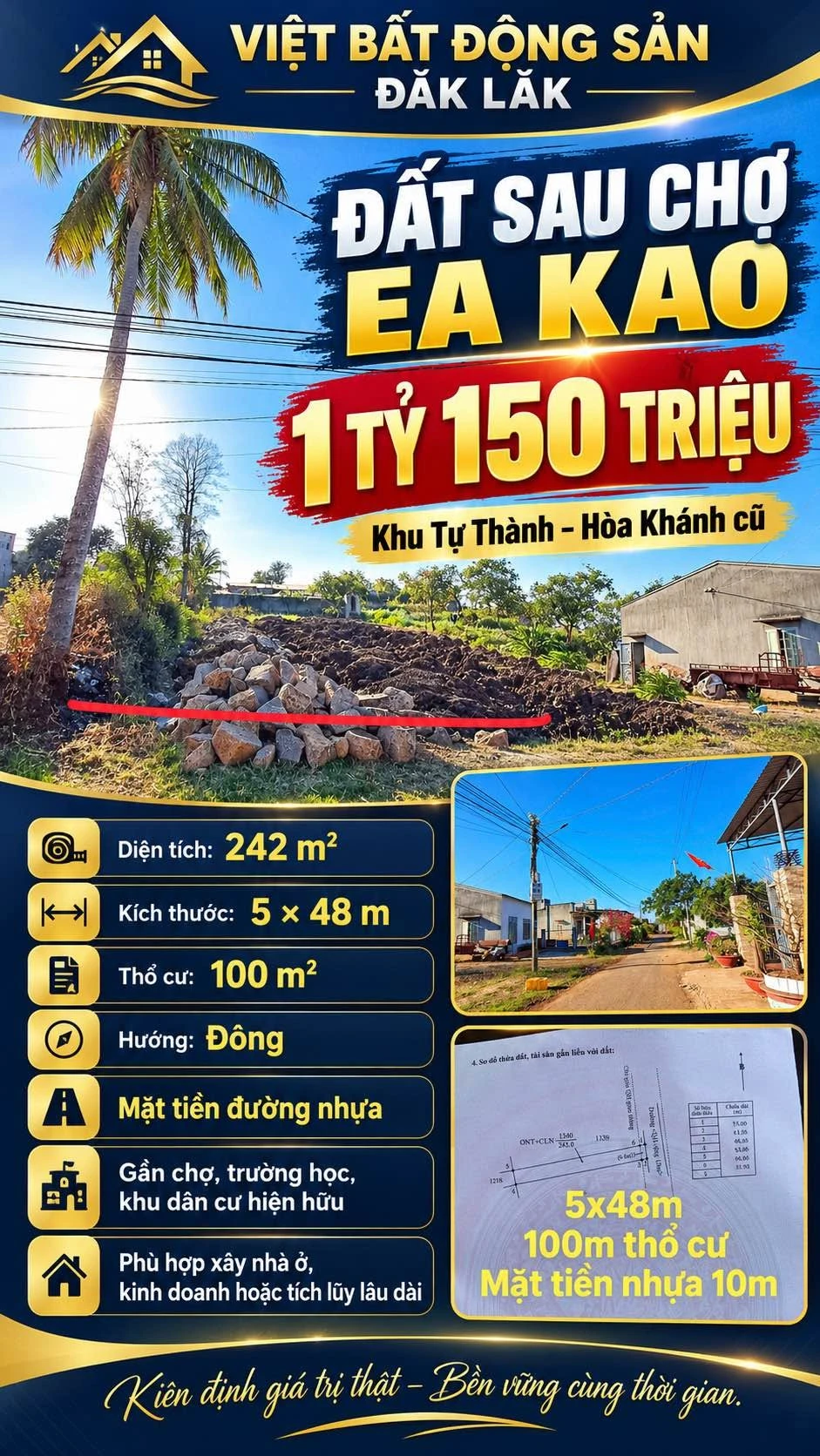 Bán đất 242m² mặt tiền đường nhựa Ea Kao 1 tỷ 150 triệu - Ảnh 1