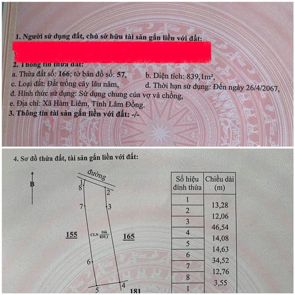 Bán đất vườn Hàm Liêm 839m² chỉ 420 triệu