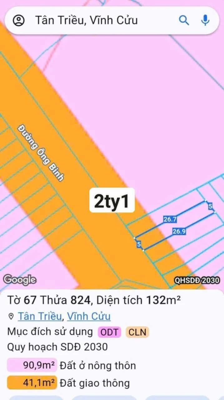 Bán đất mặt tiền đường Ông Binh 132m2, Phường Tân Triều, Đồng Nai - Ảnh 1