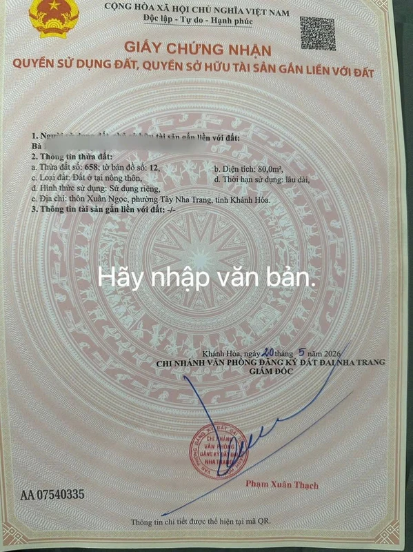 Bán lô đất Nha Trang 80m² sát Hòn Thơm 1 tỷ 5