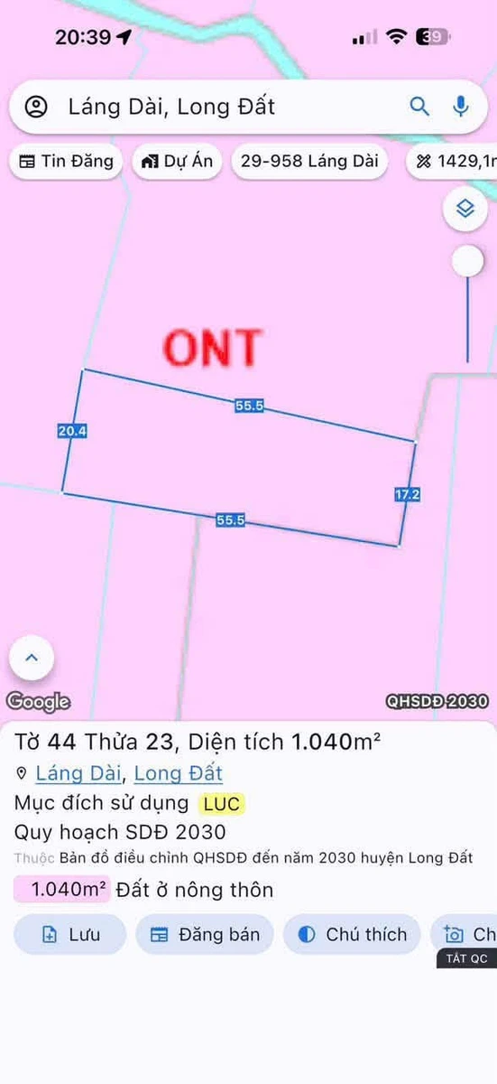 Bán đất 1040m2 mặt tiền Láng Dài, Đất Đỏ 750 triệu - Ảnh thu nhỏ 2