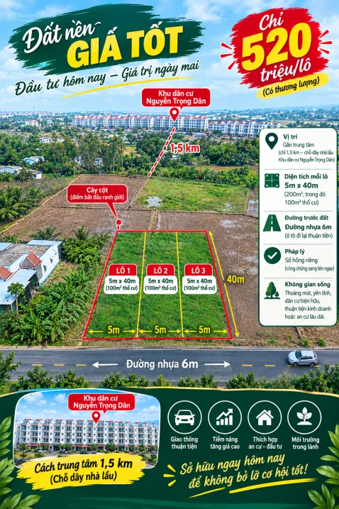 Bán đất tại Mặt tiền đường huyện 98c hẻm 3, 520 triệu, 200m2 chỉ với giá tốt - Ảnh 1