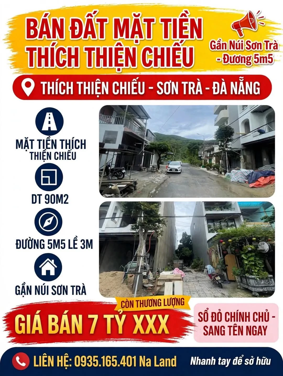 Bán lô đất mặt tiền Thích Thiện Chiếu, Sơn Trà, 90m2, 7 tỷ - Ảnh 1
