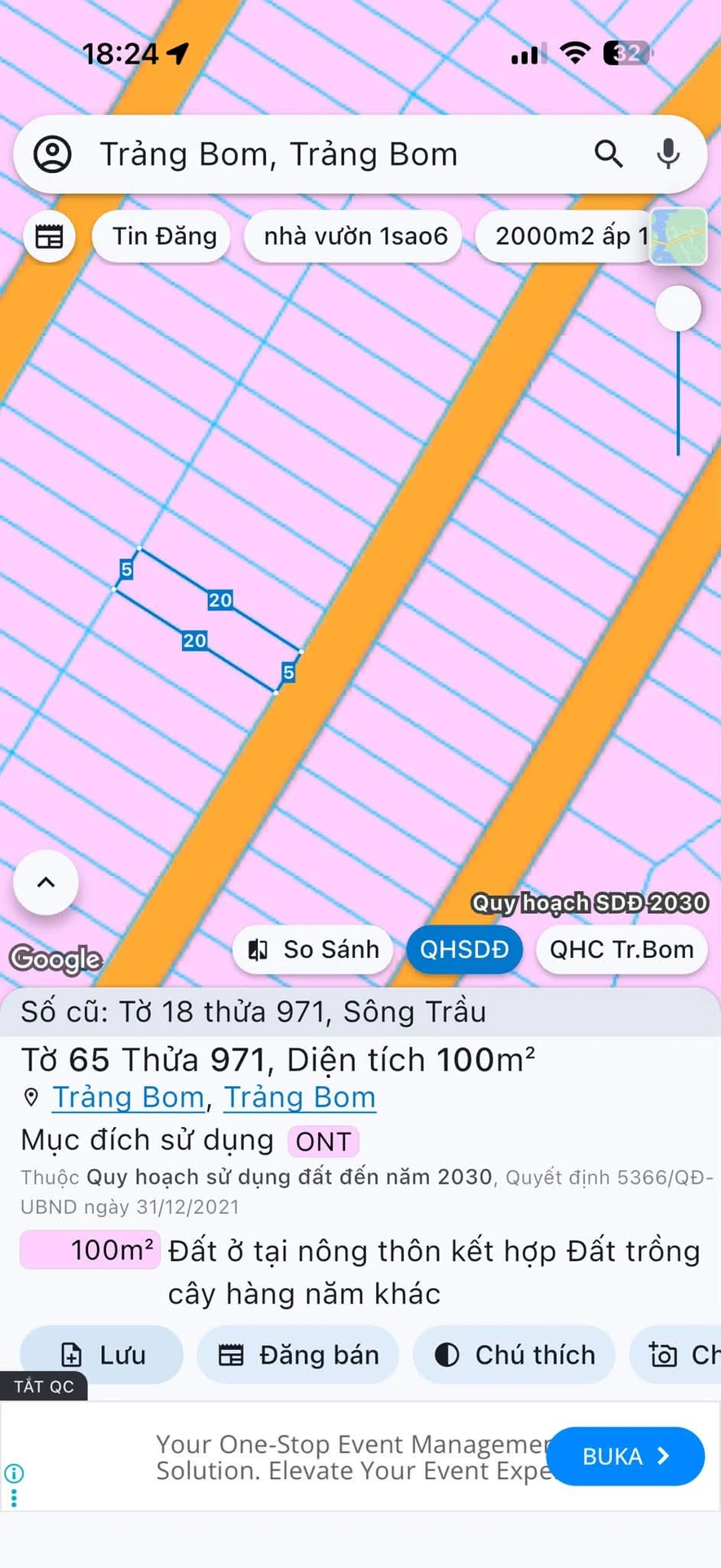 Bán đất Trảng Bom, Bình Dương 5x20m 500 triệu - Ảnh 1