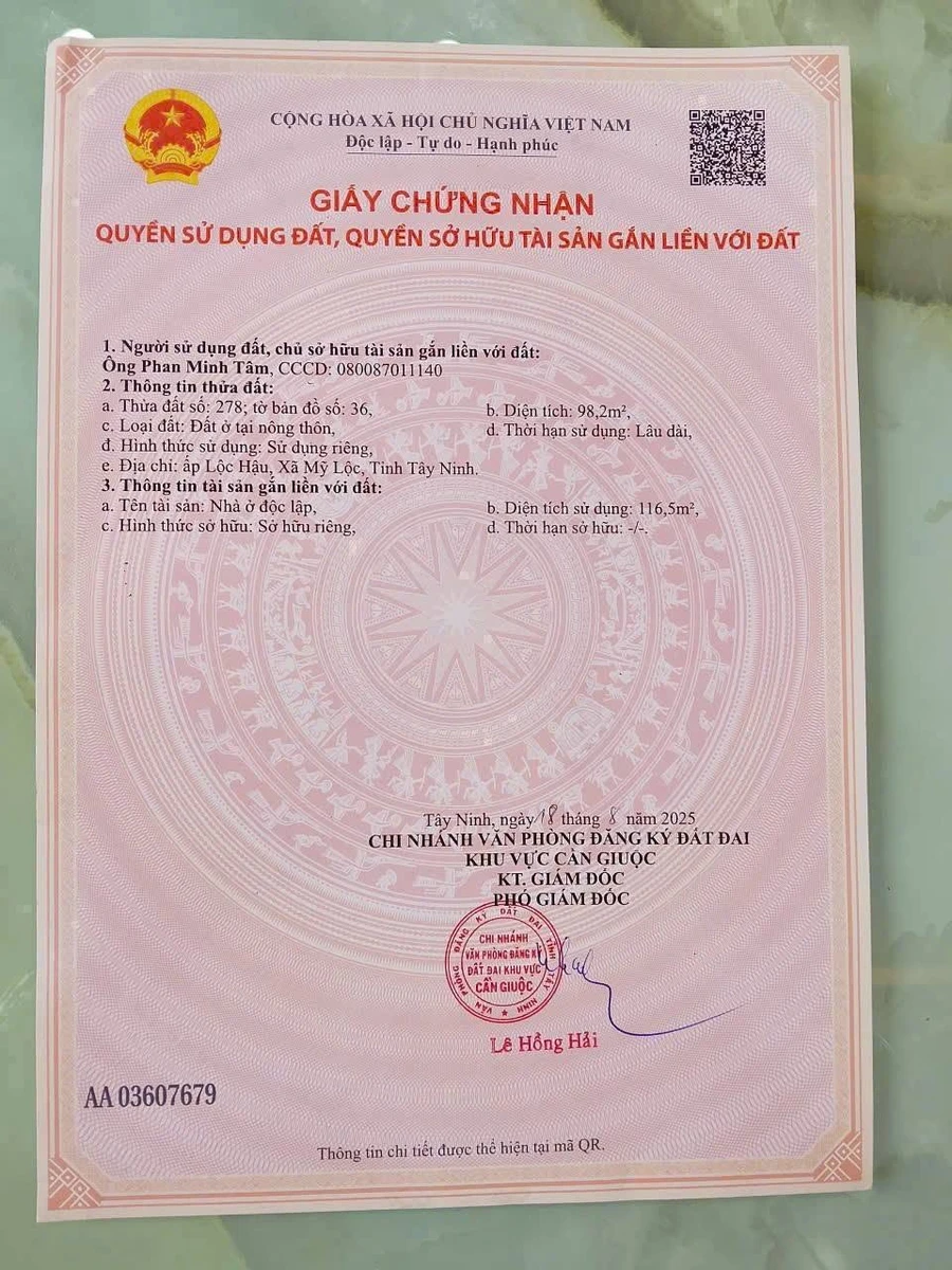 Bán nhà 1 lầu 3PN 98m² Mỹ Lộc, Long An 2.8 tỷ - Ảnh 1