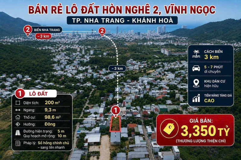 Bán lô đất Hòn Nghê 2 Nha Trang 200m2 3,35 tỷ