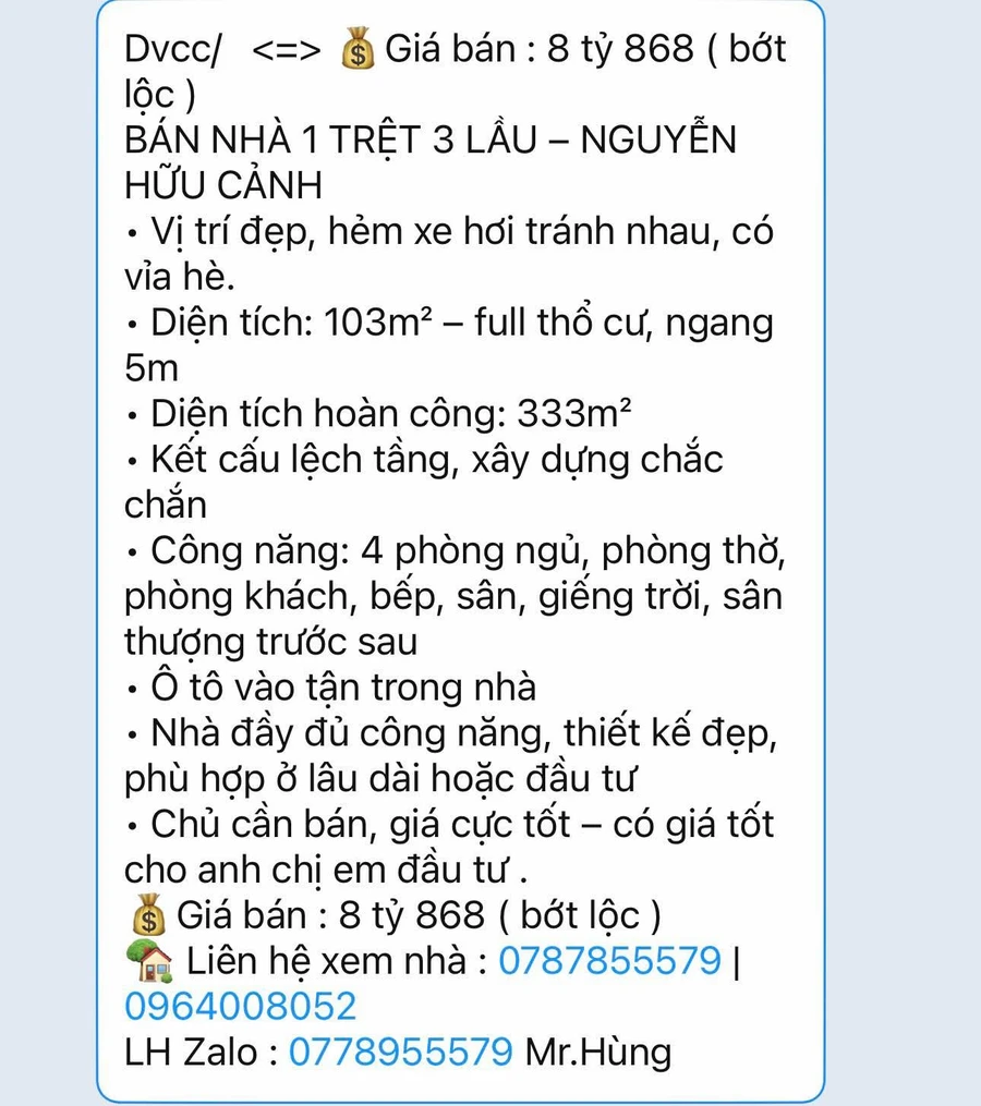 Bán nhà 1 trệt 3 lầu 103m² Nguyễn Hữu Cảnh 8 tỷ 868 - Ảnh 1