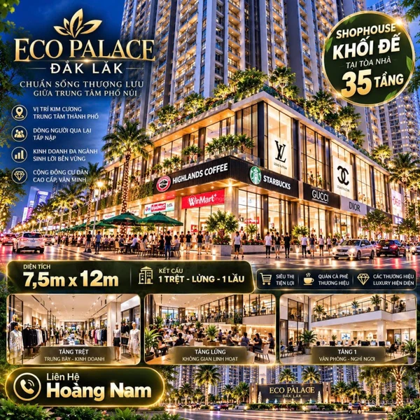 Bán shophouse khối đế Eco Palace Đắk Lắk