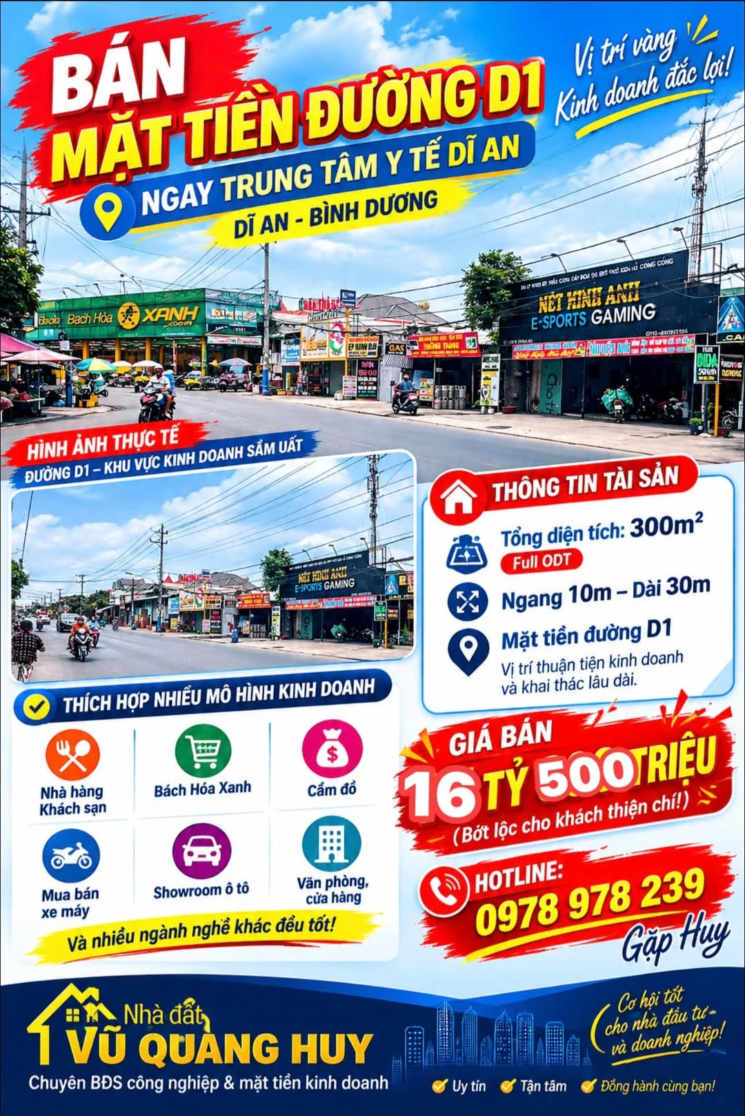 Bán mặt tiền D1 Dĩ An 300m² - 16.5 tỷ - Ảnh 1