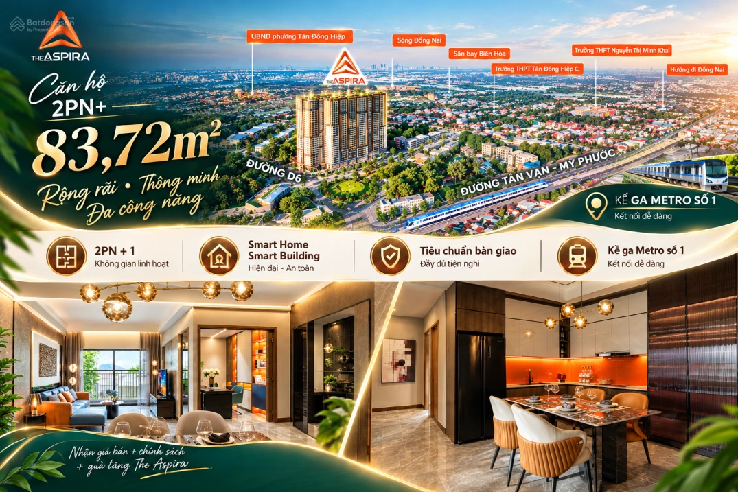 The Aspira - Căn hộ thông minh 2PN+ 83,72m2 vị trí góc, liền kề ga Metro, TT linh hoạt - Ảnh 1