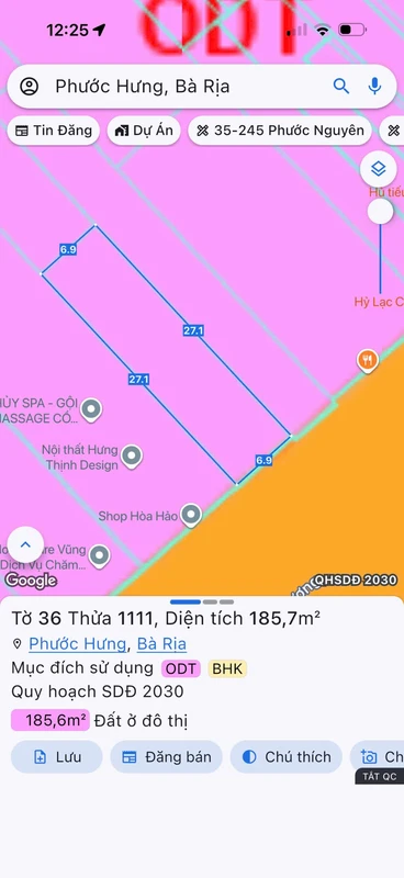 Bán đất mặt tiền kinh doanh 185m2 Hùng Vương Bà Rịa