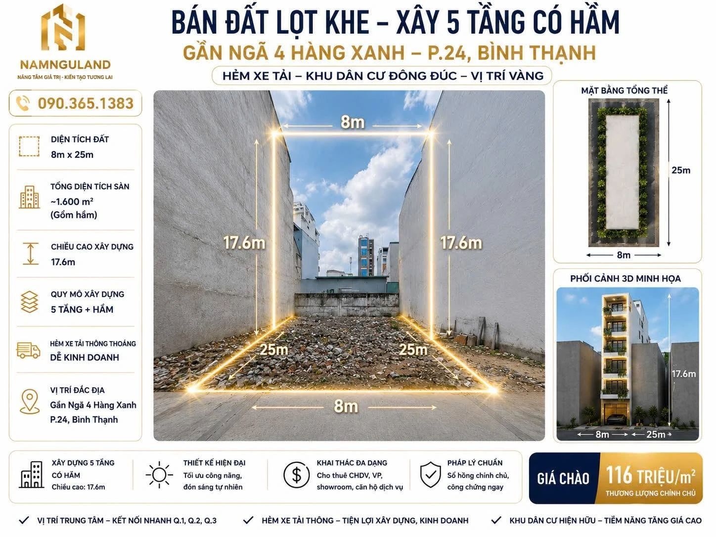 Bán đất 200m² xây CHDV Bùi Đình Túy P.24 Bình Thạnh 23.3 tỷ - Ảnh 1