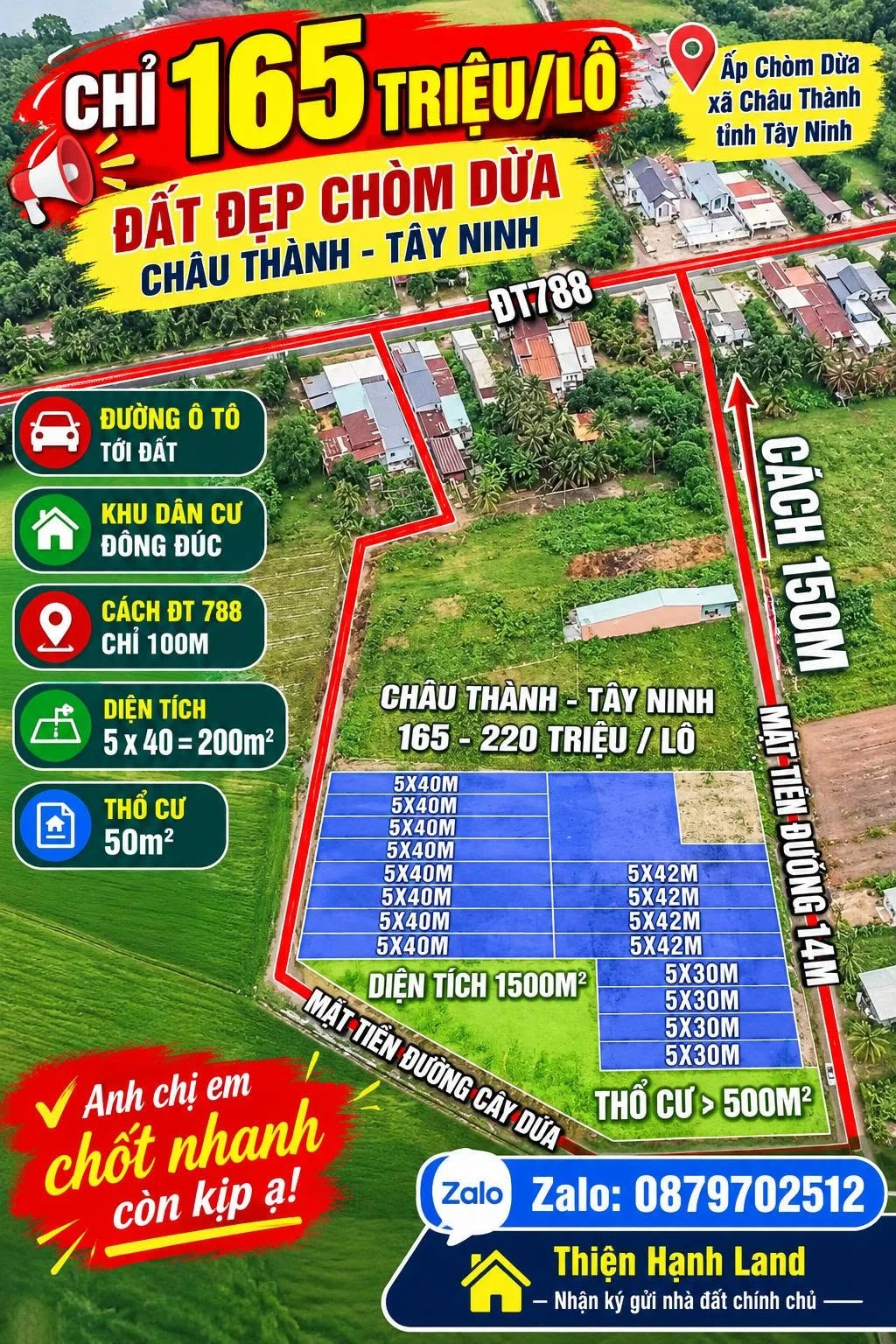Bán đất 200m² tại Châu Thành, Tây Ninh, giá 165 triệu - Ảnh 1