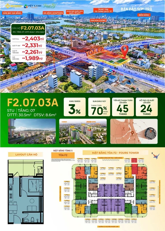 Bán căn studio 39m² sân vườn view sông Đà Nẵng 2 tỷ