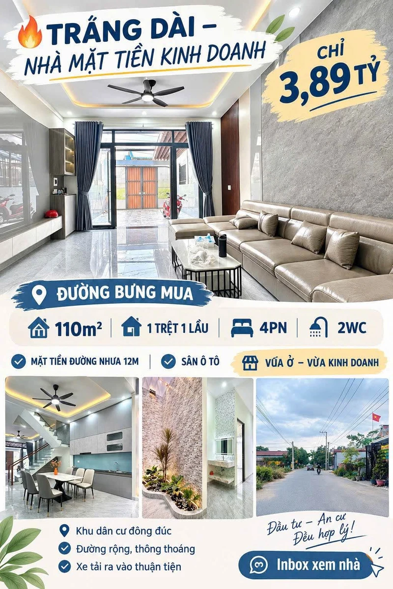 Bán nhà mặt tiền 4 phòng ngủ Trảng Dài Đồng Nai 112.5m2 - Ảnh 1