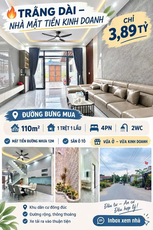 Bán nhà mặt tiền 4 phòng ngủ Trảng Dài Đồng Nai 112.5m2