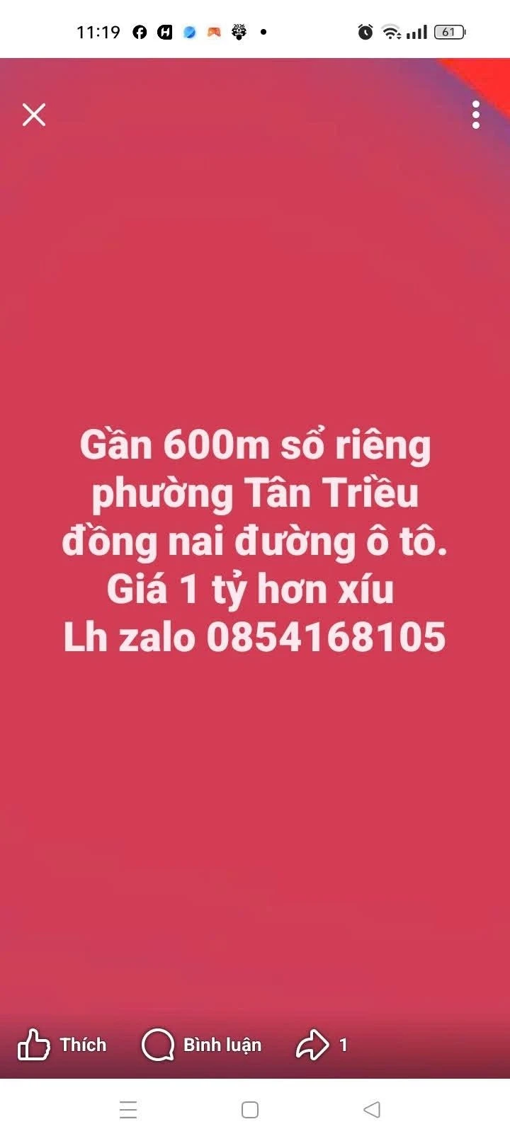 Bán đất 600m sổ riêng Tân Triều Đồng Nai giá 1 tỷ - Ảnh 1