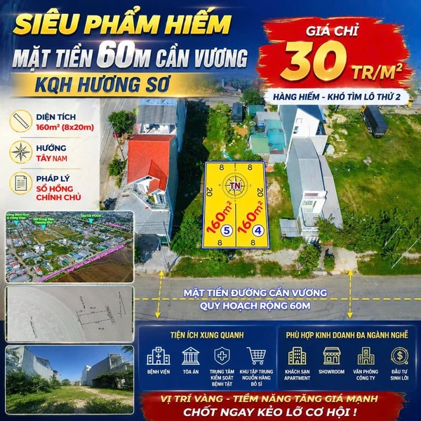Bán đất mặt tiền Cần Vương 160m² Huế, giá 28 triệu/m²