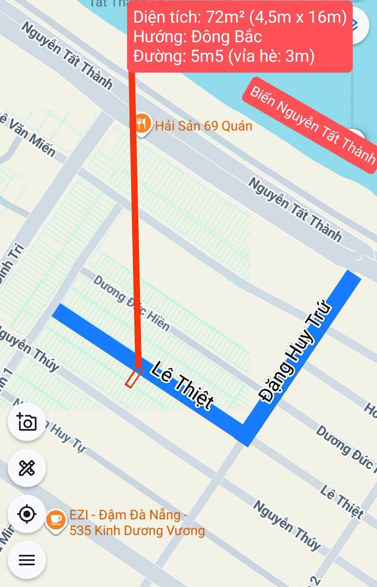 Bán đất mặt tiền 5m5 đường Lê Thiệt 72m² Đà Nẵng - Ảnh 1
