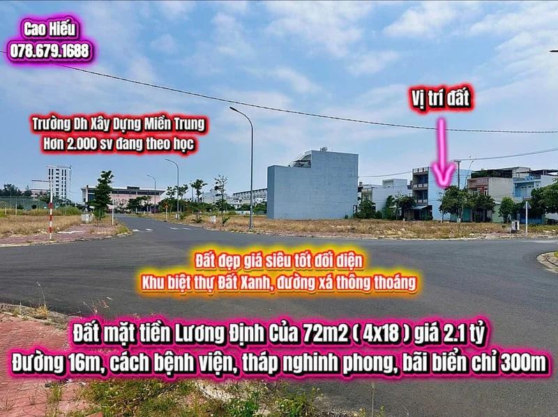 Bán đất mặt tiền Lương Định Của 72m2 giá 2.1 tỷ