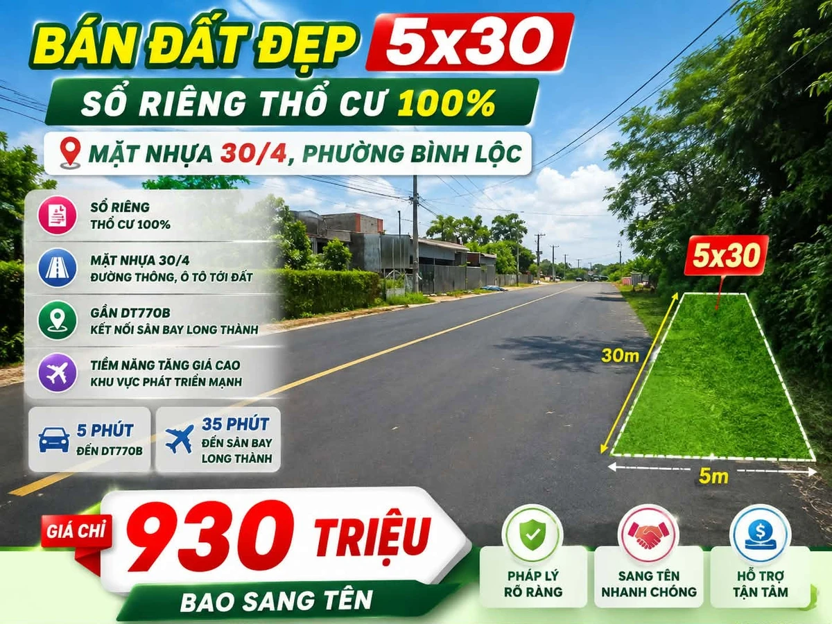 Bán đất 5x30 sổ riêng Bình Lộc Đồng Nai 930 triệu - Ảnh thu nhỏ 2