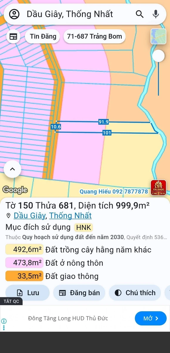 Bán đất thổ cư 100m2 Dầu Giây, Đồng Nai giá 1 tỷ 500 triệu - Ảnh thu nhỏ 3